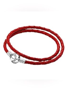Pandora Bracelet Red Double Strand Leather Ball Clasp 590745CRDD